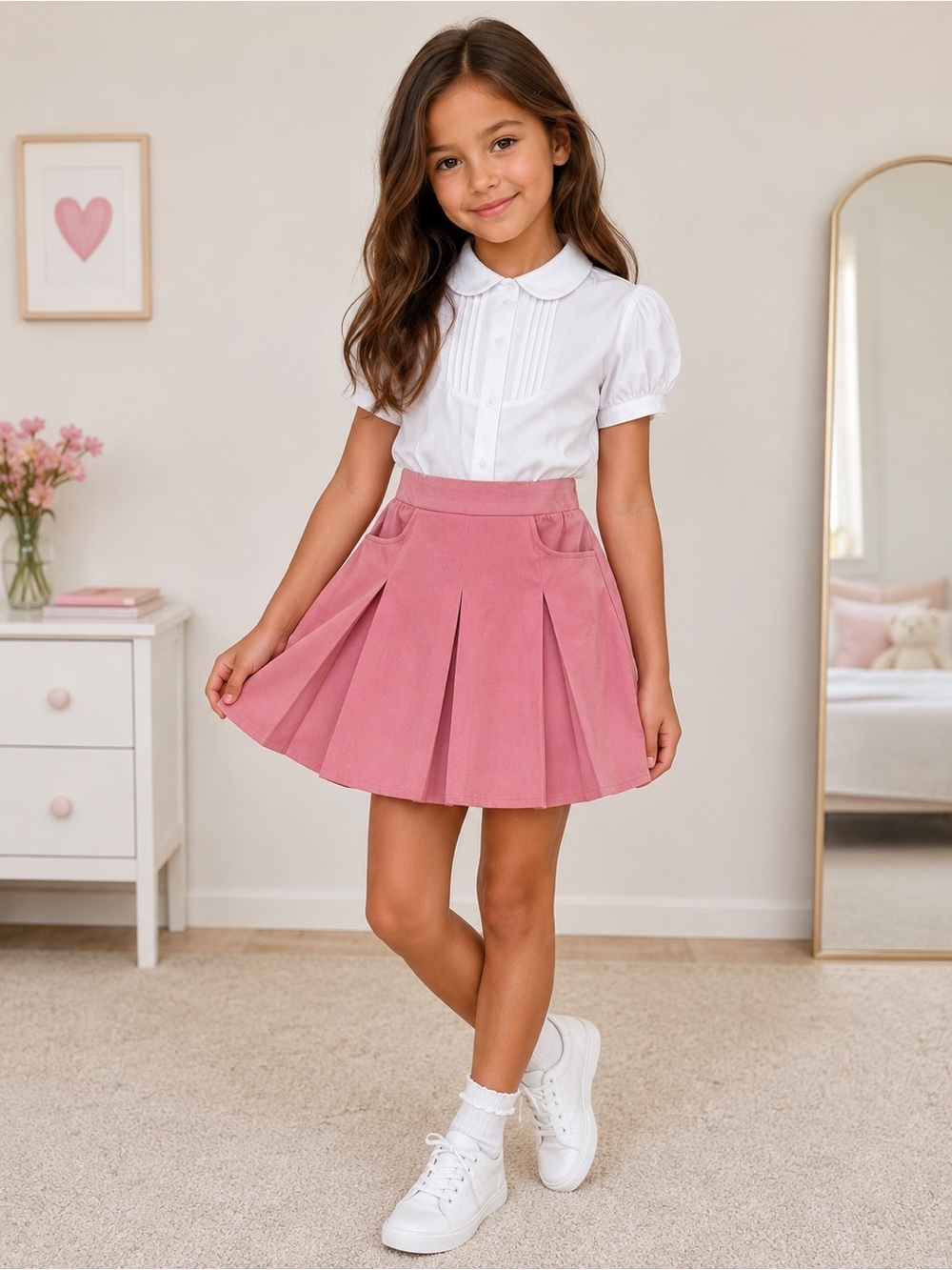 Girls' Pink Pleated Skater Skirt